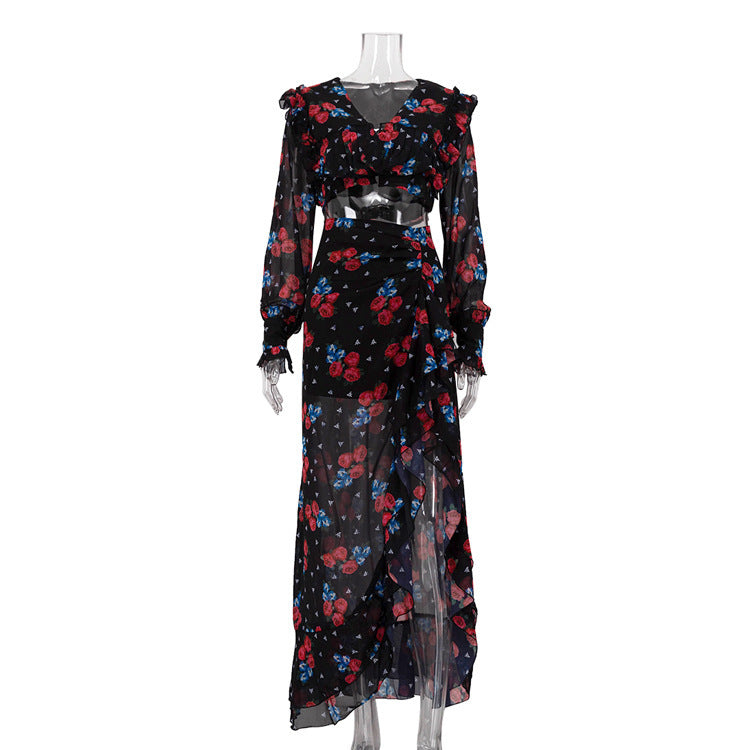 Ruffled Slit Skirt & Top Set