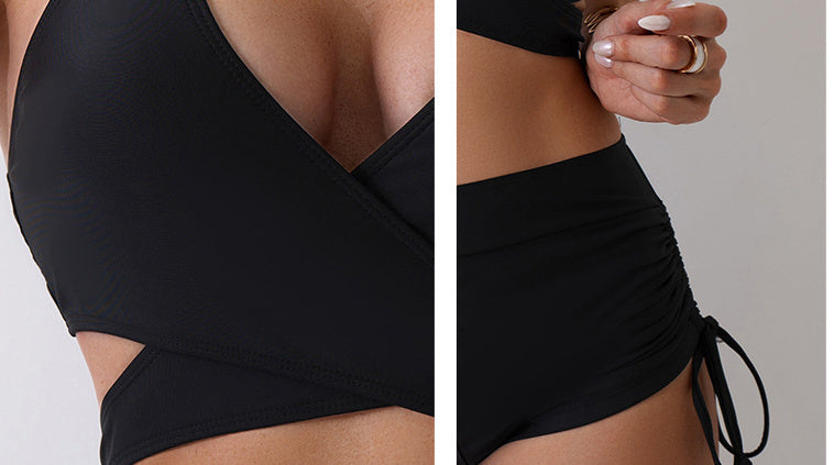 Cross-Tied Split Swim Set – Black