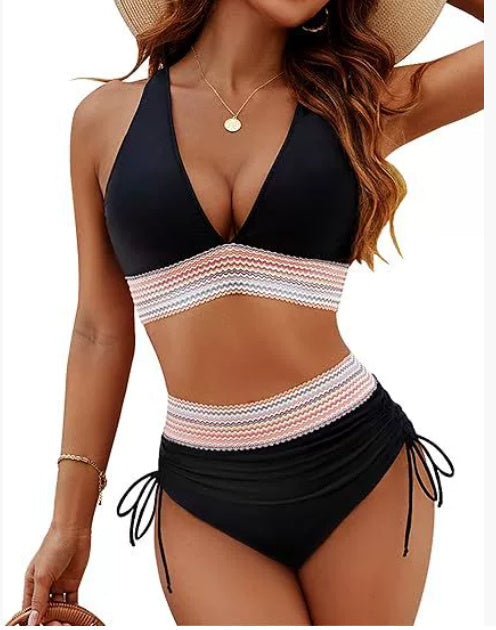 Color Block High-Waist Bikini Set