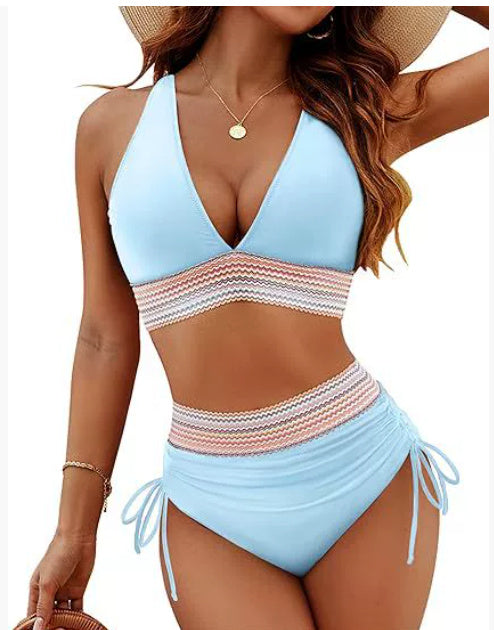 Color Block High-Waist Bikini Set