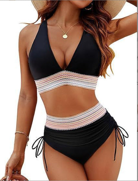 Color Block High-Waist Bikini Set